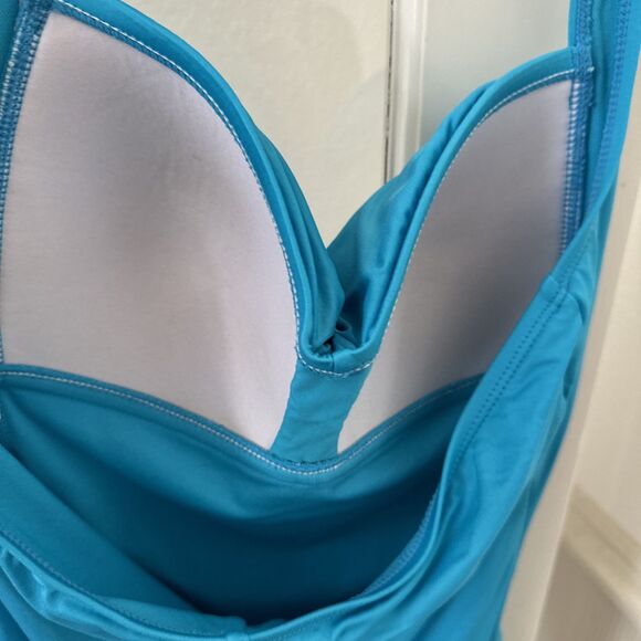 Liz Claiborne One Piece Swimsuit Womens Size 10 Aqua Blue Halter Strap Ruched - Picture 8 of 11